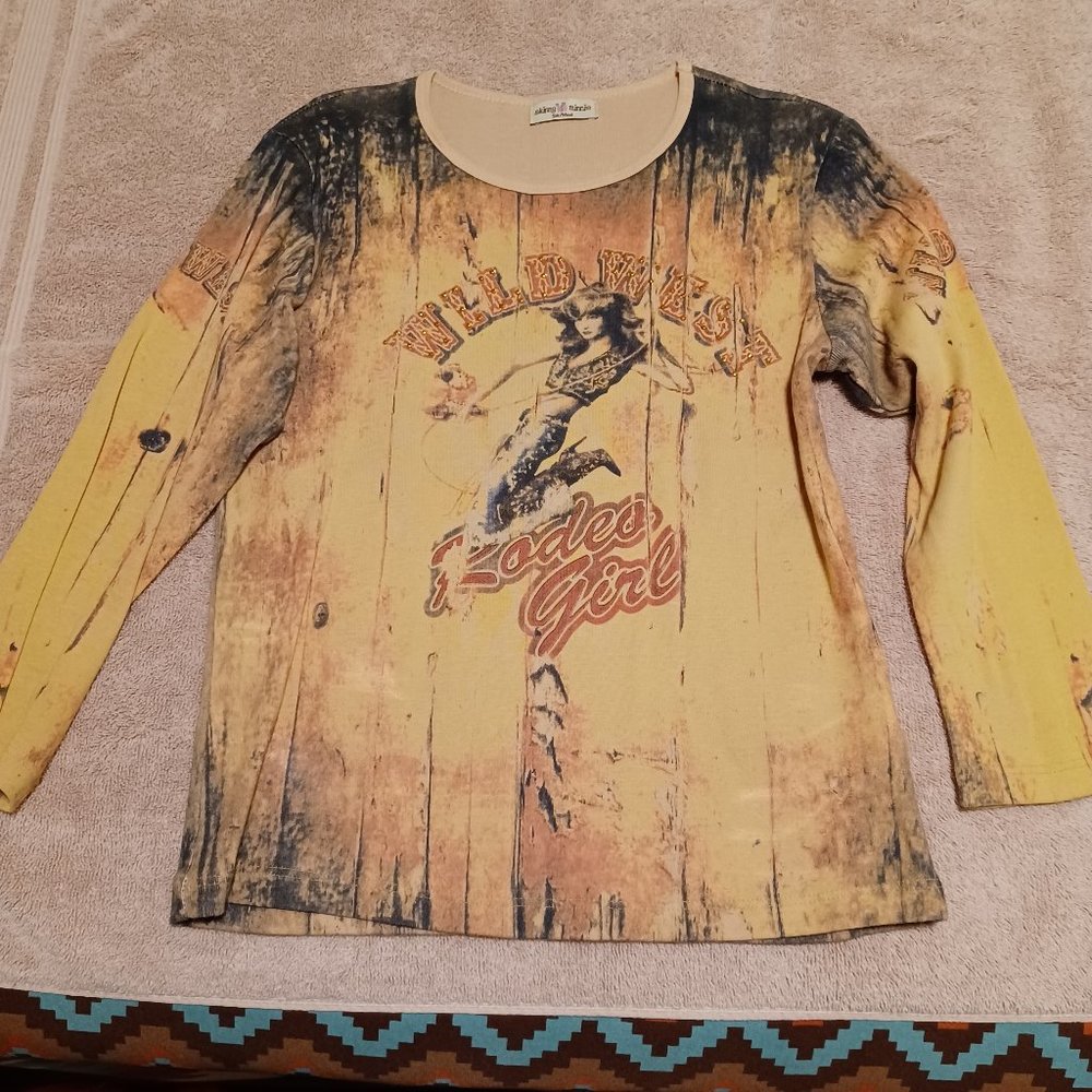 vintage, wild west rodeo cowgirl, Skinny Minnie shirt, women/junior S/M